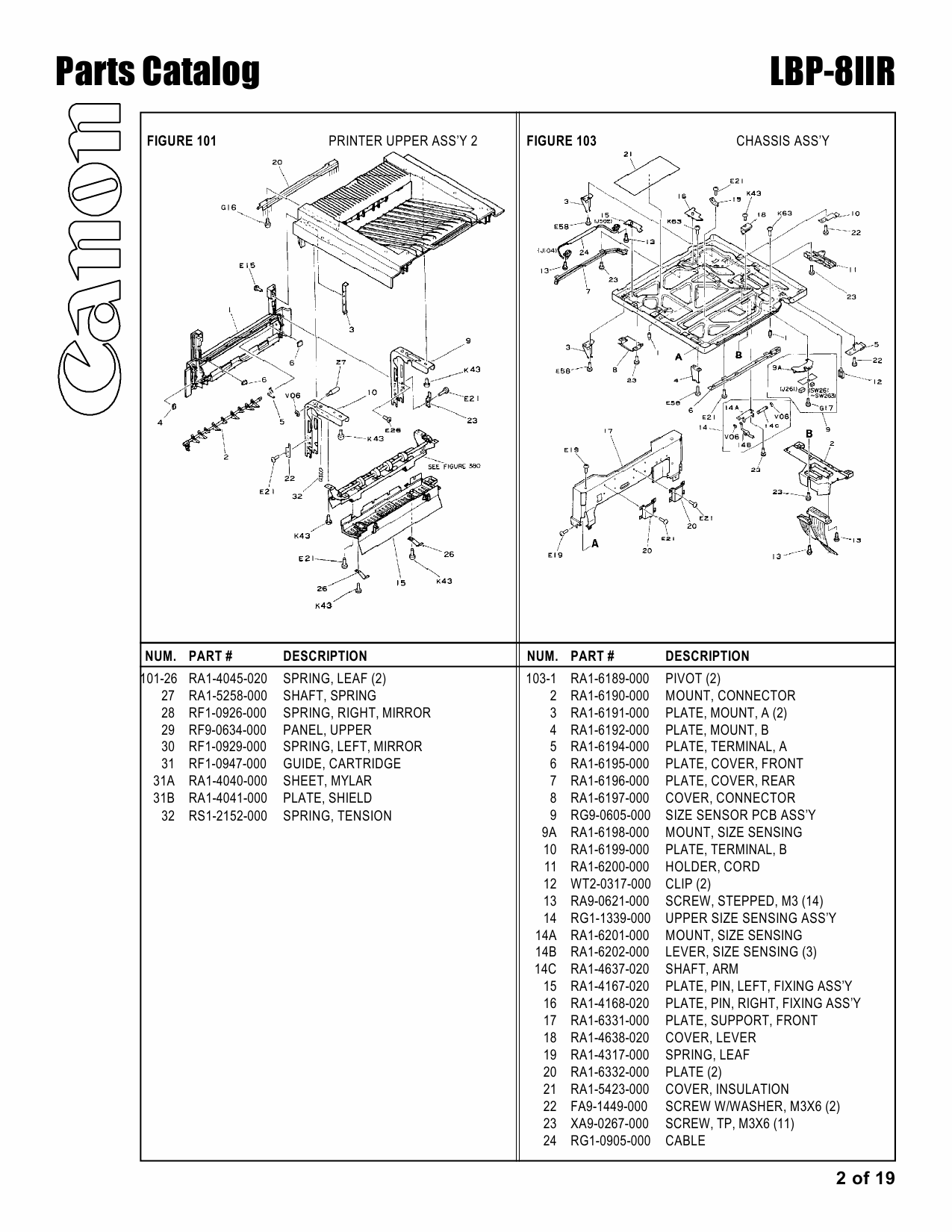 Canon imageCLASS LBP-8IIR Parts Catalog Manual-2
